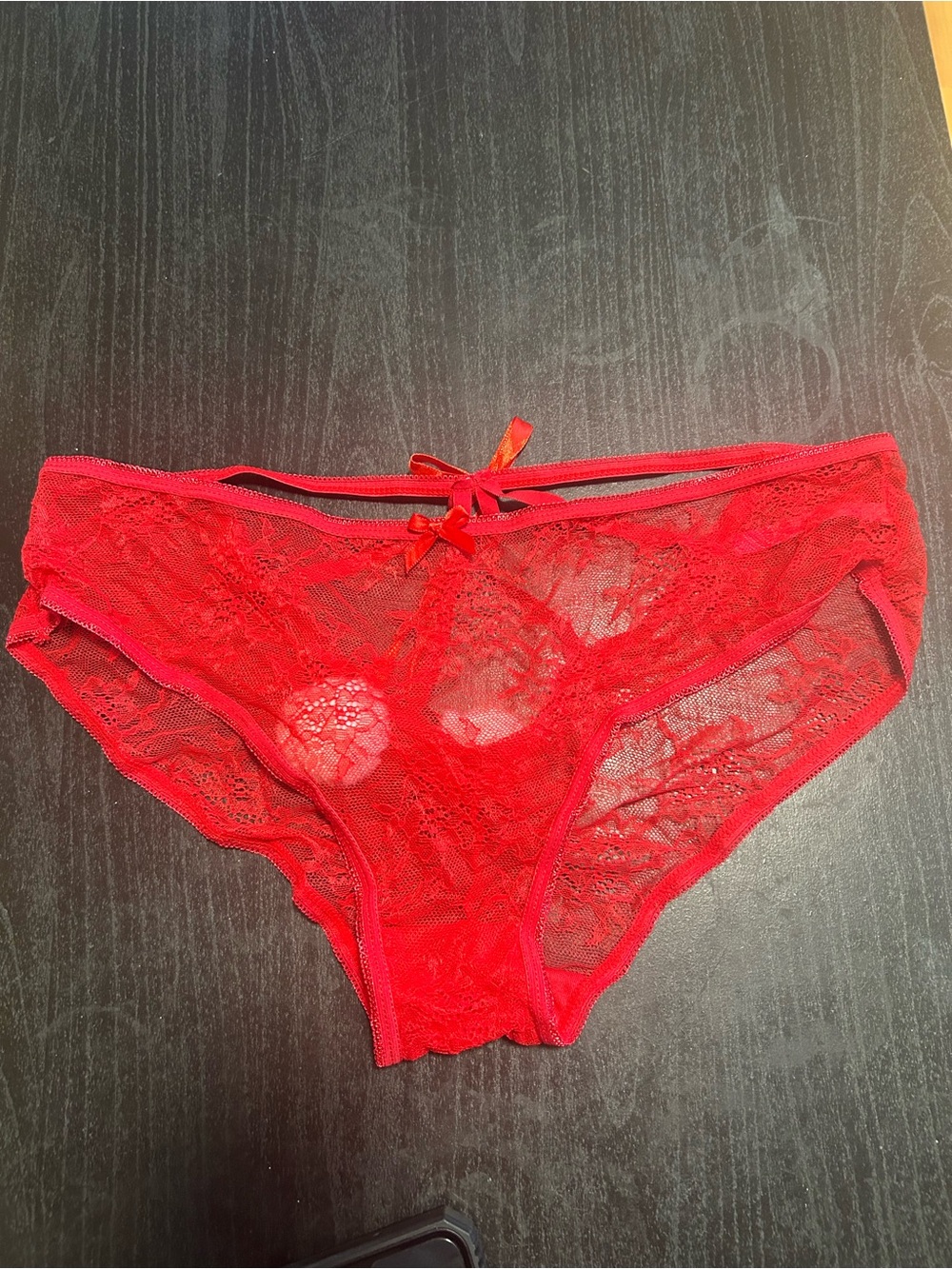 Women's Red Lace Bikini Panty with Front Bow